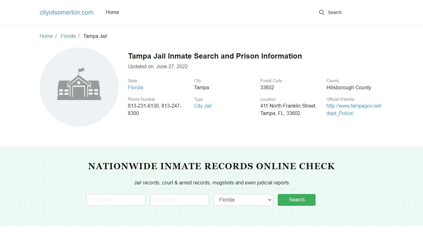 Tampa Jail Inmate Search and Prison Information - City of Somerton