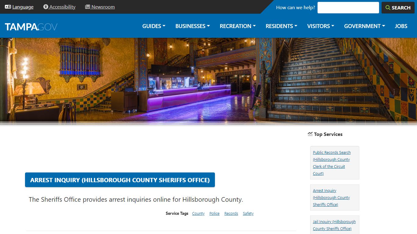 Arrest Inquiry (Hillsborough County Sheriffs Office) - City of Tampa